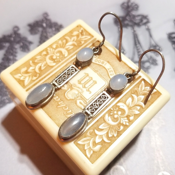 VTG Moonstone Long Sterling Silver Filigree Artisan Earrings - Picture 5 of 7